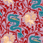 Fantasy wallpaper with teal dragons and golden unicorns on lavender background.