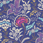 Floral wallpaper with pink carnations on ultramarine background.